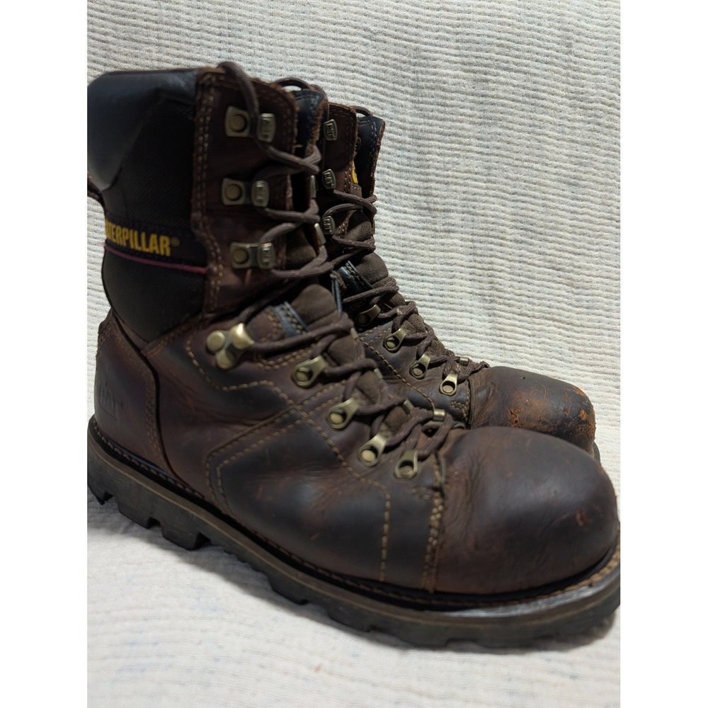 Caterpillar Mens Steel Toe Waterproof Work Boots Size 9.5 USA Brown Leather